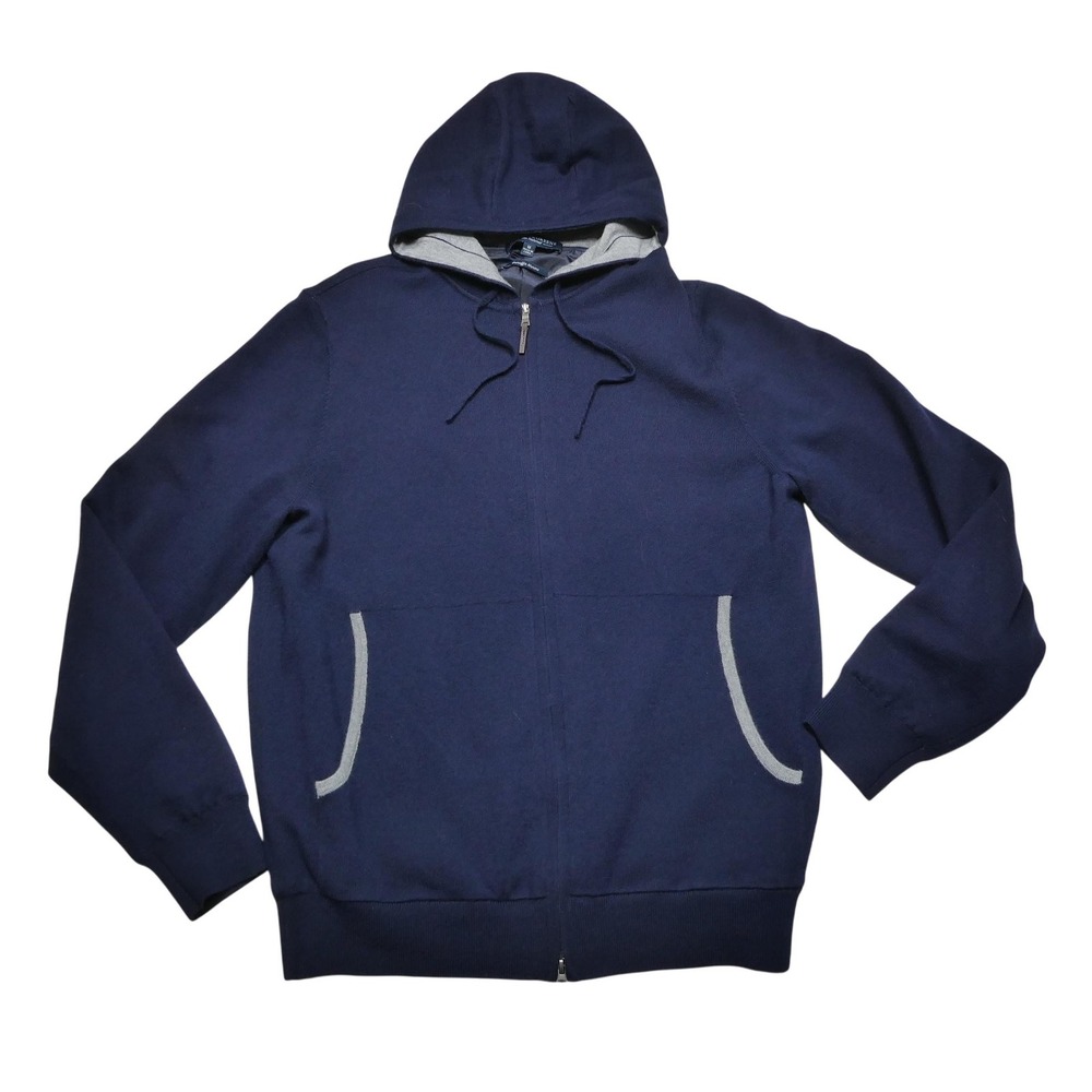 Fairway & Greene Hoodie Mens Medium Navy Baruffa Merino Wool Full Zip Lined